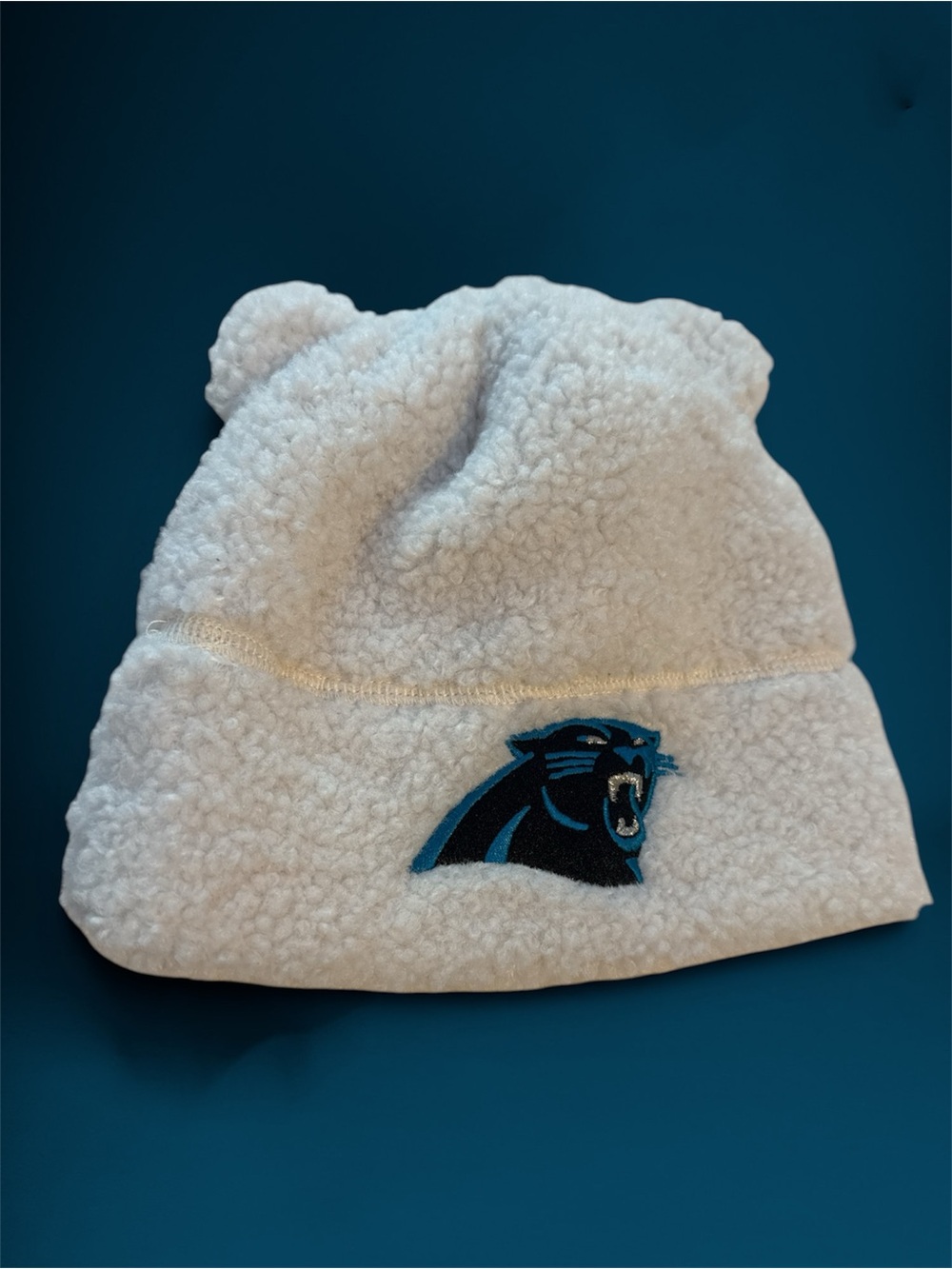 NFL Carolina Panthers Toddler White Sherpa Beanie with Ear Poms